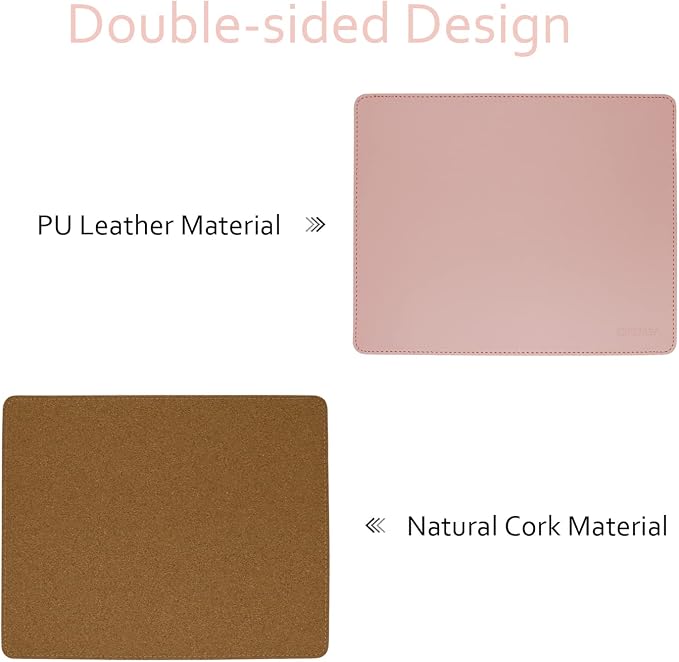 Leather Mouse Pad - Wood Mouse Pads with Stitched Edge,PU Non-Slip Mouse Mat,Double Side Mousepad,Waterproof Gaming Mouse Pad for Desk,Laptop,Office & Home,10.2" x 8.3",1 Pack (Pink)