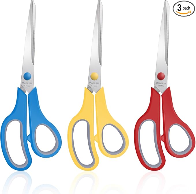 3 Packs 8" Sewing Craft Scissors Bulk,Multipurpose Heavy Duty Sharp Paper Scissors,All Purpose Stainless Steel Scissors for Home Office Student Teacher Supplies