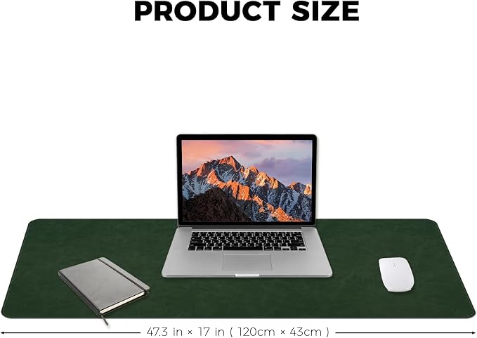 CHEERYGOO Faux Leather Desk Mat - Waterproof Mouse Pad, Non-Slip PU Leather Blotter, Writing Surface for Office and Home 47"x17" XXL Dark Green