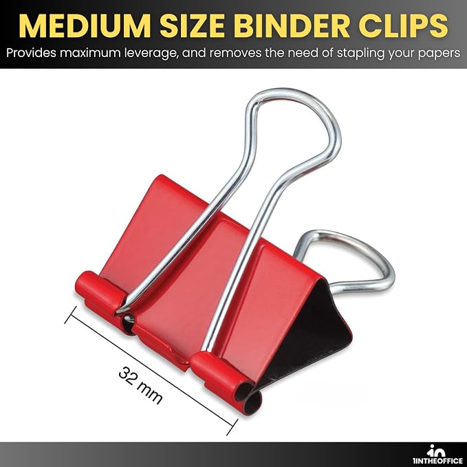 1InTheOffice Medium Binder Clips, Paper Clamps, Colored Binder Clips, 5/8" Capacity, Assorted Color, 24 Pack