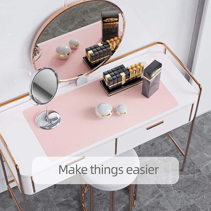 Leather Desk Pad Dual-Sided Office Desk Mat Waterproof,Large Table Cover Protector Smooth Mouse Pad Writing Gaming Mat for Laptop Keyboard (Pink Grey,23.6x15.7in/60x40cm)