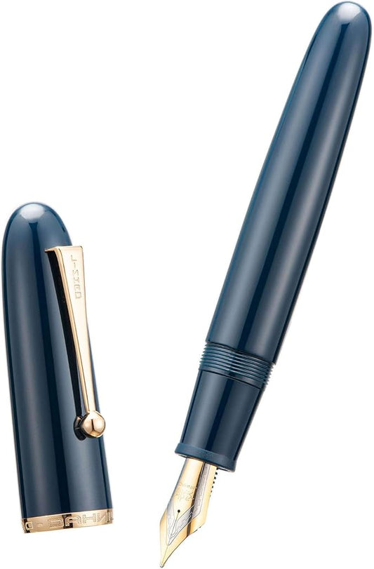 Jinhao 9019 Fountain Pen Dadao Series Dark Blue Acrylic Gold Trim #8 Medium Nib with Large Converter for Writing, Signature and Calligraphy