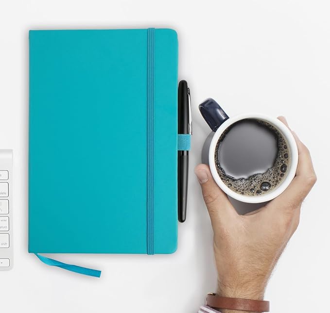 RICCO BELLO Lined Journal Notebook, Teal, 5.7 x 8.4-Inches | Faux Leather Hardcover, Pen Holder, College Ruled, 96 Sheets / 192 Pages, For Work & Notes