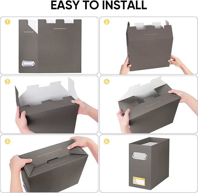 BALEINE File Organizer Box, Cardboard File Folder Organizer with Handle for Letter Size, Portable Collapsible Hanging Filing Box for Home Office Document Storage (2 Pack, Brown)