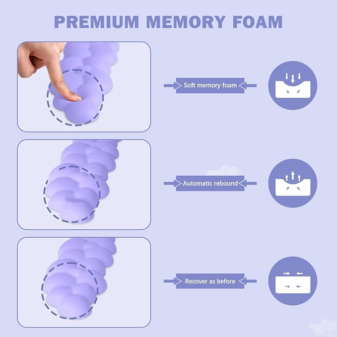 Cloud Keyboard Wrist Rest Pad Set,Enlarge PU Leather Memory Foam Wrist Cushion Support,Easy Typing Pain Relief,Mouse Wrist Rest Pad,Non-Slip Wrist Support for Home, Office, Lavender Purple