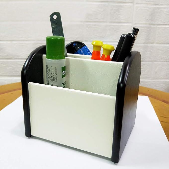 Rotating remote control caddy wood pen/pencil holder for desk organizer Simple black and white small item storage box HeBen7025