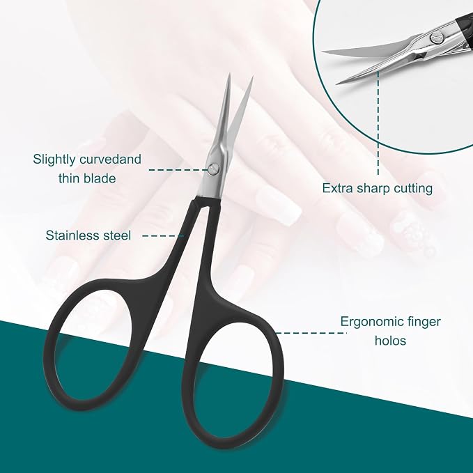 CGBE Cuticle Scissors, Extra Fine Curved Eyebrow Scissors, Black | Stainless Steel, Round Handle, Precise Pointed Tip, Hangnail And Dry Skin Trimming, Russian Manicure Care