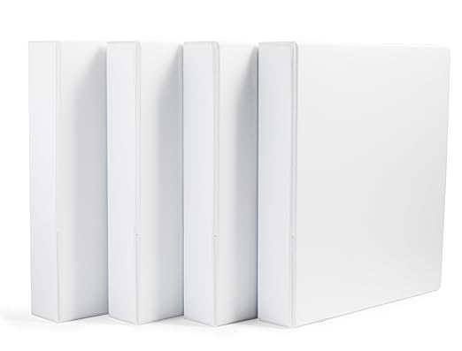 Amazon Basics 3 Ring Binders, 1.5 Inch D-Ring Organizer for School, Home Office, White, 4 Pack