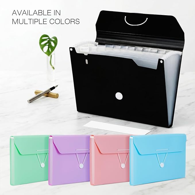 Comix Accordion File Organizer, 13 Pocket, Green | Expanding File Folder, A4/Letter Size Documents, Includes Labels, For Office, Home, School