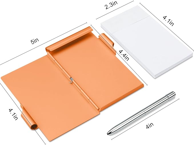 amassan Metal Small Notebook, Mini Notepad, Small Pocket Notepad Aluminum Note Case with Mini Metal Pen and 60-Page Sheets - Memo Books Note Pads(Orange)
