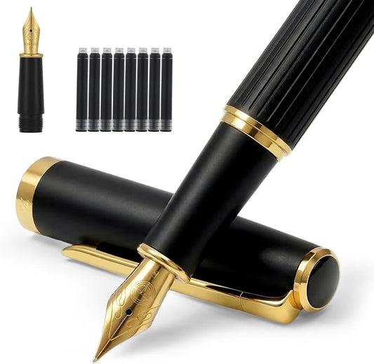 Fountain Pen,Elegant Fountain Pens with 2 Nib(F/EF) 8 black ink cartridges,Fancy Pen for Journaling and Calligraphy,Nice Pens for Writing,Calligraphy Pen,Writing Pen Gift box (Black)