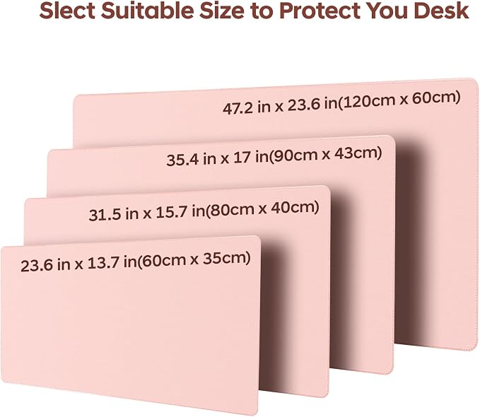 Leather Desk Pad Protector, Office Desk Mat, Large Mouse Pad, Non-Slip PU Leather Desk Blotter, Waterproof Computer Desk Writing Pad for Office and Home (Light Pink, 31.5" x 15.7")