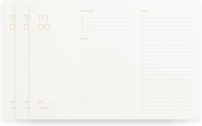 Pinesman - Elegant To Do List Notepad with Mouse Pad Feature, 3 Pack, 11.22" x 7.87", 50 Tear-Off Sheets (50 Each), Gold Foiled, Daily Planning, Eco-friendly To Do List Planner, FSC™ Certified To Do List Notebook for Work