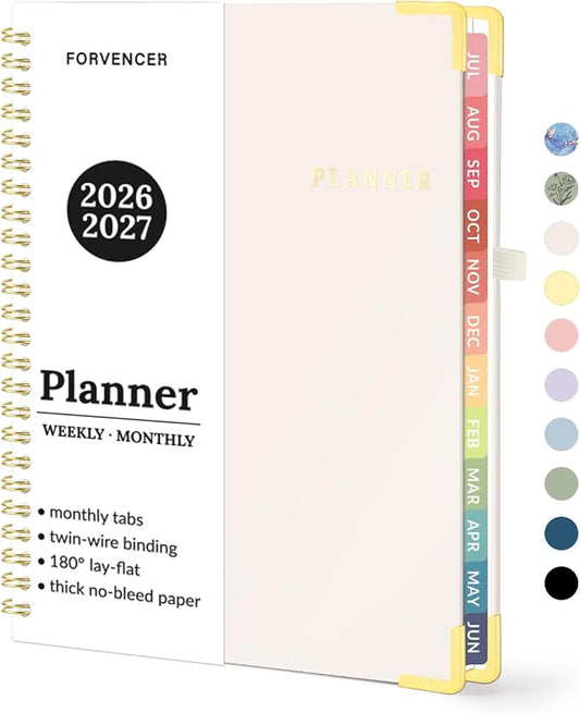Forvencer Academic Planner 2026-2027, July 2026-June 2027 Weekly & Monthly Hardcover Calendar Planner, 6" X 8", Daily Agenda Book, School Office Notebook College Teacher Organizer A5, Off-white