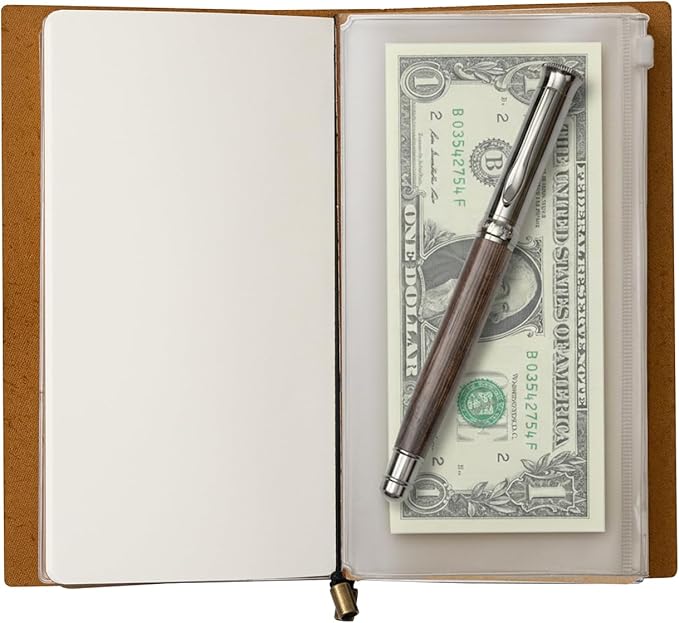 WANDERINGS Regular Size Travelers Notebook Bundle – 4.5" x 8.5" (11.5 x 22cm) – Genuine Leather Journal with Pen Holder, Pen, 2 Ink Refills, PVC Folder & Binder Clip