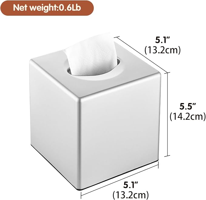 Y-in Hand Tissue Box Cover, Decorative Square Facial Storage Tissue Box Holder, Home Accessories for Bathroom Vanity Countertops, Dressers, Night Stand, Parlors and Office - Silver