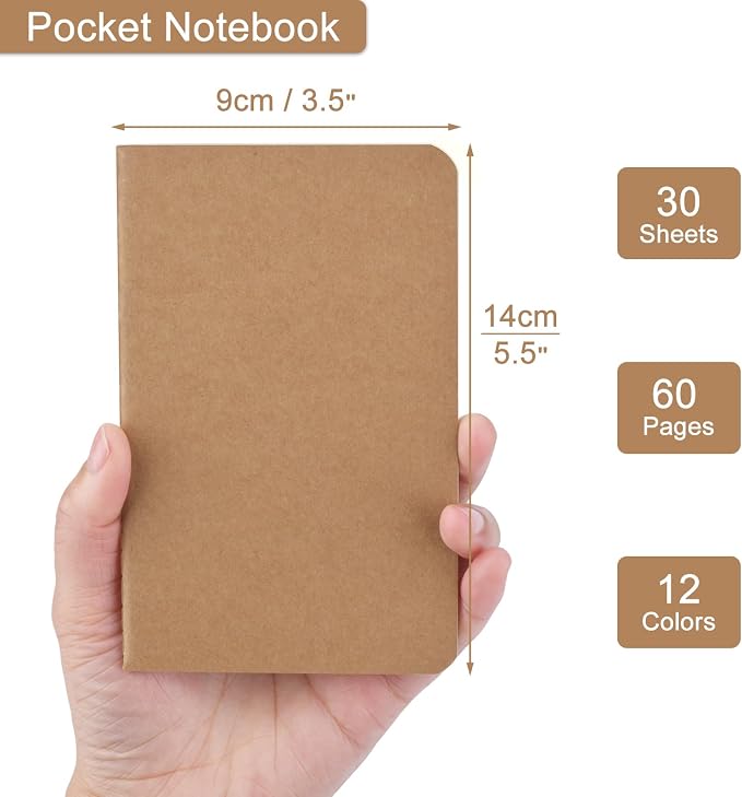 ZCZN 180 Pack Kraft Pocket Notebooks Bulk, 3.5 X 5.5 Inches Blank Paper Journaling Notebooks, 30 Sheets/60 Pages, Mini Journal Notebooks for Work, Writing, Drawing Memo Notepad(Kraft Cover)