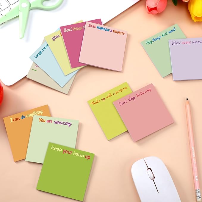 Yinder 24 Pcs Inspirational Sticky Notes, Back to School Supplies, Cute Motivational Sticky Notes Pad Employee Appreciation Gifts Bulk for Teacher Coworker Office 3 x 3'' (Inspire,Macaron Colors)