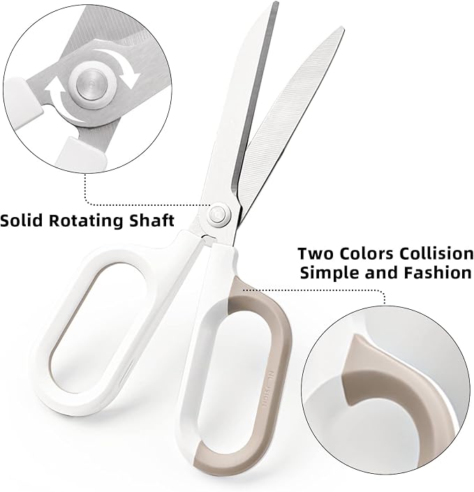Multipurpose Scissors, Comfort-Grip Handles Sharp Scissors for Office Home School Craft Sewing Fabric Supplies (7", White-1)