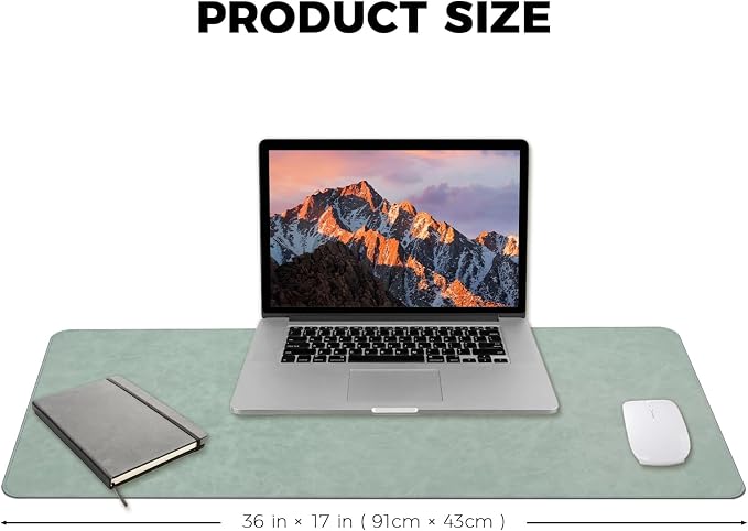 CHEERYGOO Leather Desk Pad Protector, Mouse Pad, Office Desk Mat, Non-Slip PU Leather Desk Blotter, Laptop Desk Pad, Waterproof Desk Writing Pad for Office and Home 36"x17" XL Mint Green