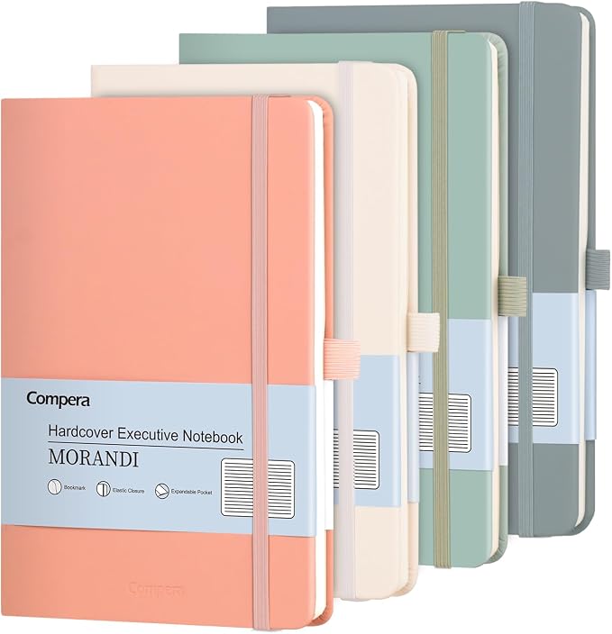 Comix 4 Pack Lined Journal Notebooks for Work, 176 Pages, 5.5"x8.3", Hardcover, A5 Medium College Ruled, Journaling Notebooks for Notes-Taking, Fits for Office School Home, Assorted Morandi