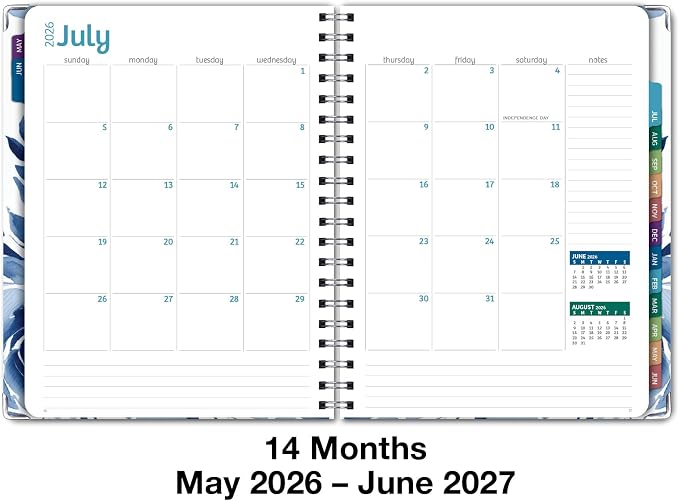 HARDCOVER Academic Year 2026-2027 Planner: 14 Months (May 2026 Through June 2027) 8.5"x 11" Daily Weekly Monthly Planner Yearly Agenda. Bookmark, Pocket Folder and Sticky Note Set (Blue Bloom)