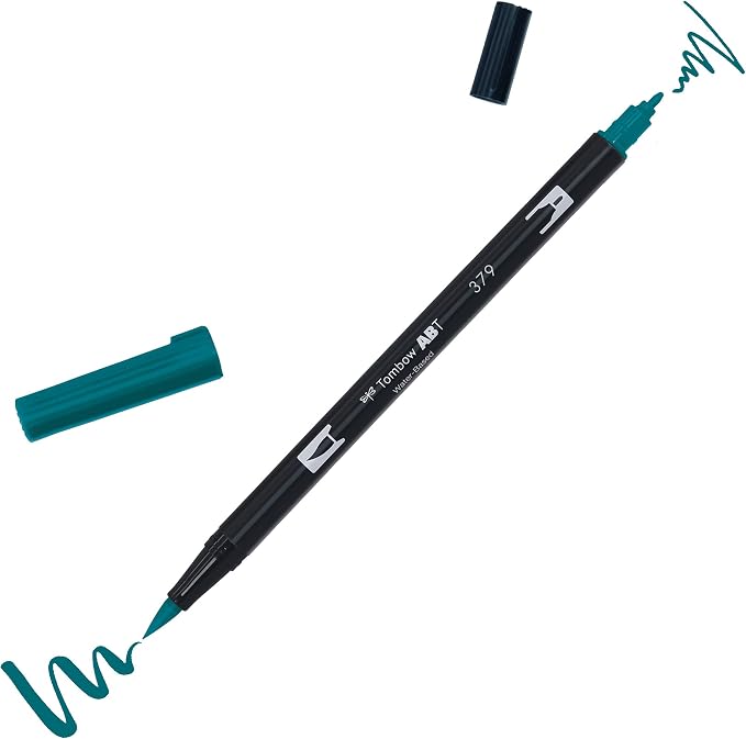 Tombow | ABT Dual Brush | Watercolour Brush Dual Tip Marker | For Lettering, Drawing, Painting, Manga | Home & Professional Use | Jade Green