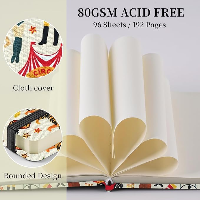 4.8" Square Pocket Sketch Book,Hardcover Art Sketchbook for Drawing Journal | Cloth Cover,80gsm Blank Paper,96Sheets,Lay-Flat,Portable Travel Creation Paint Diary Memo Planner,Dry Media.Circus Troup