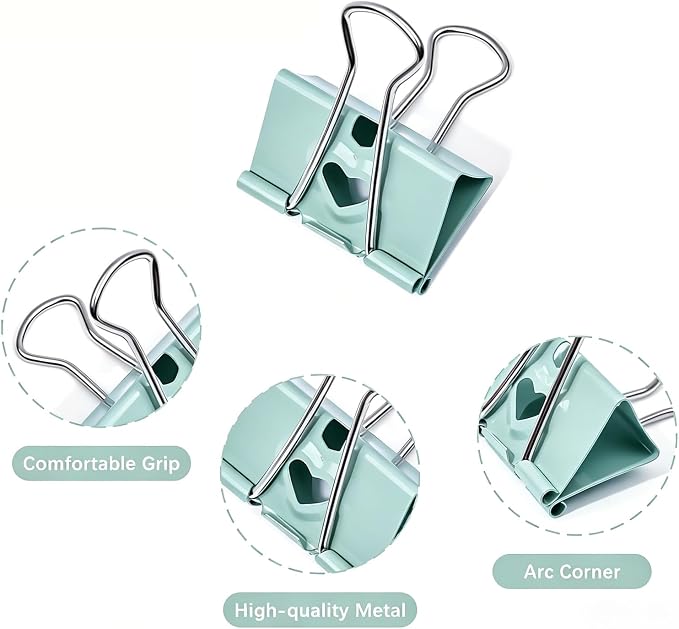 BAYTORY 24Pcs Pastel Binder Clips, 1.6 Inch (41 mm) Large Binder Clips | with Clear Storage Container, Paper Clamps for School Teachers Office Supplies (41mm)