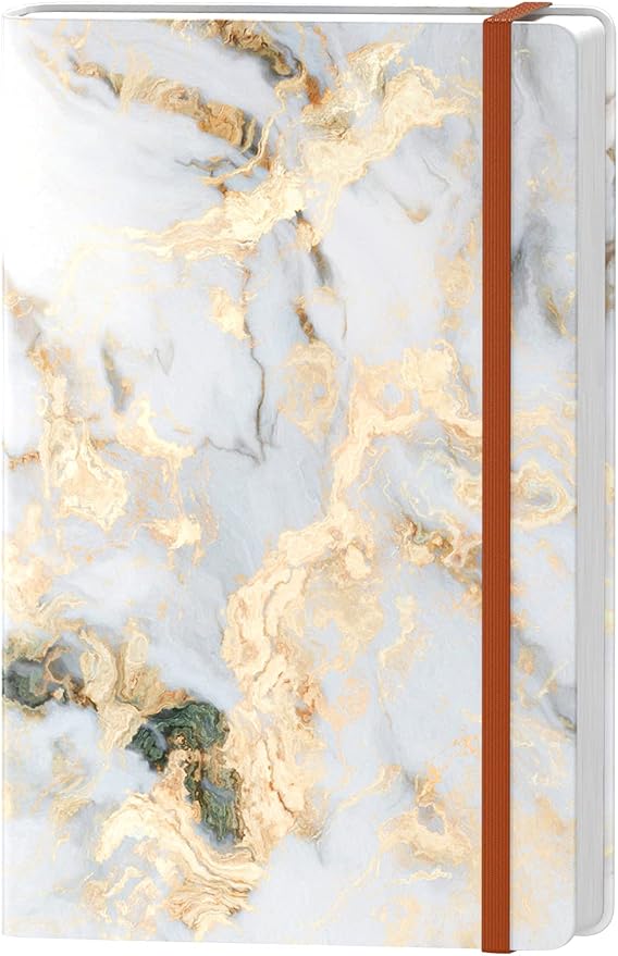 Lined Journal Notebook, Marble Hardcover, Medium 5.7 x 8.4 in, 160 Pages Thick Paper, Cute Aesthetic College Ruled Notebook for Journaling Writing Work Office School Women Men, Gray White Gold