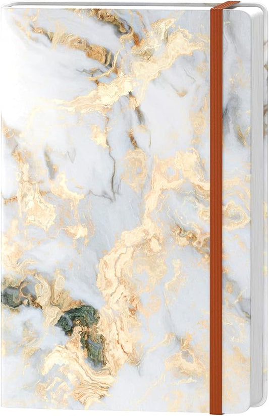 Lined Journal Notebook, Marble Hardcover, Medium 5.7 x 8.4 in, 160 Pages Thick Paper, Cute Aesthetic College Ruled Notebook for Journaling Writing Work Office School Women Men, Gray White Gold