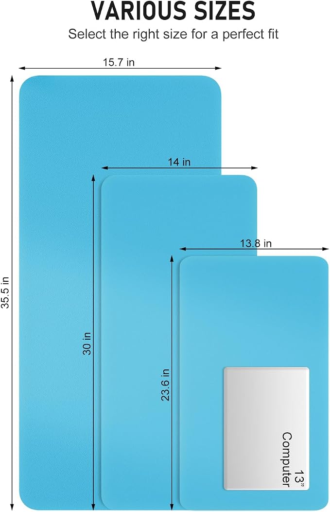 Desk Pad, 35.5" x 17" PU Leather Non-Slip Desk Mat Large Mouse Pad for Desktop, Waterproof Laptop Computer Writing Mat for Office, Home, Work, Gaming, Aqua Blue