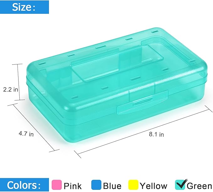 Tamaki 1 Pack Plastic Pencil Box Large Capacity, Light Green | Clear Boxes with Snap-tight Lid Stackable Design and Stylish Office Supplies Storage Organizer
