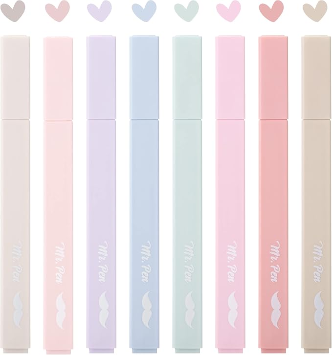 Mr. Pen- Aesthetic Highlighters No Bleed, 8 Pack, Muted Pastel Color | Chisel Tip, Cute Highlighters Assorted Colors for Journaling, Highlighting, Underlining, Fast Dry, Back to School Supplies