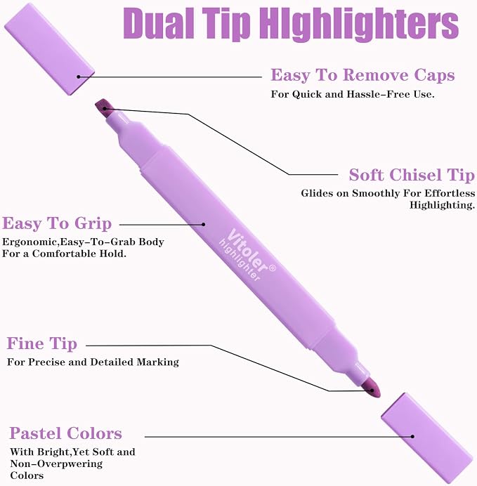 Vitoler 8pcs Aesthetic Highlighters, Chisel & Fine Tips Bible Highlighters | For teachers, For nurses, For women, For bibles, For markers, Aesthetic, For journaling, For office, For School Supplies