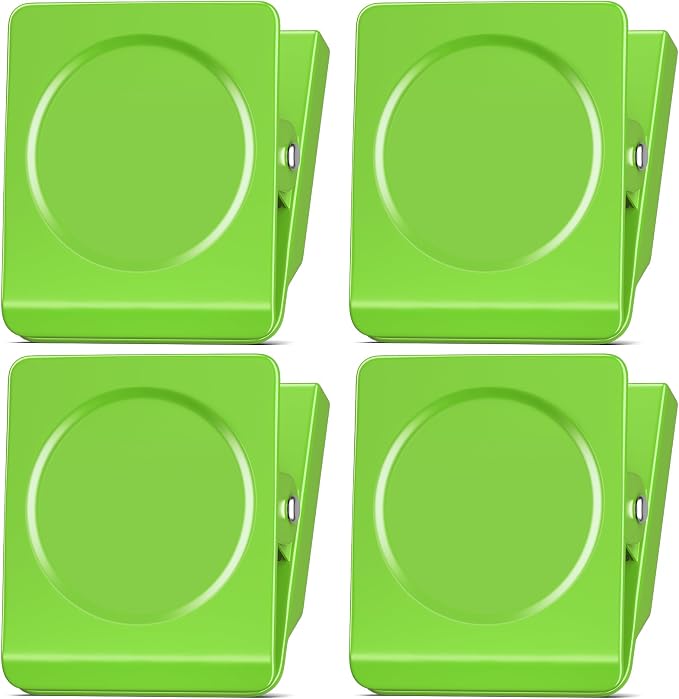 FINDMAG 4 Pack Magnet Clips, Green Magnetic Clips for Whiteboard Notes | Refrigerator Magnet Clips, 2.2 Inch Design, Photo Frames, Cruise, Home, Office, Organization Kitchen Accessories