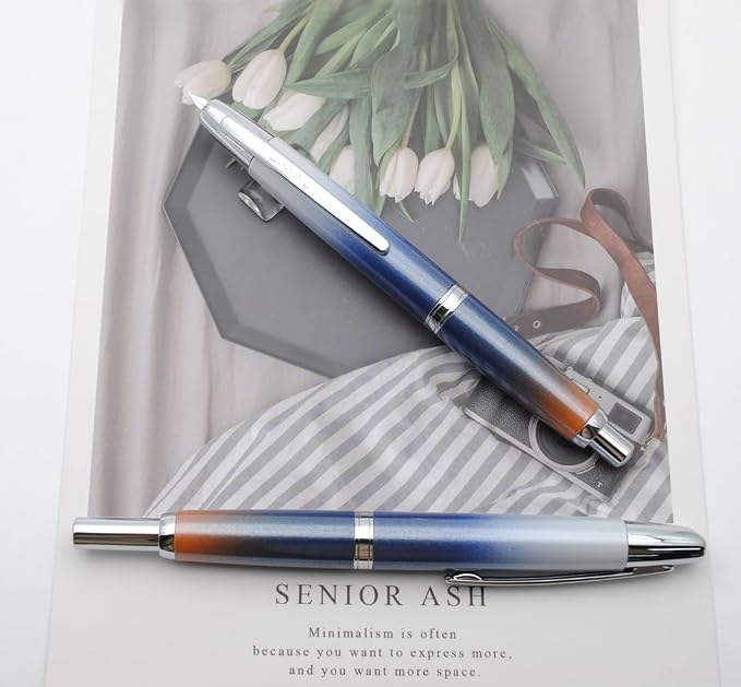JINHAO 10 Press Fountain Pen, Retractable Metal Pen with Ink Converter (F Nib 0.5mm, Gradient Dark Blue)