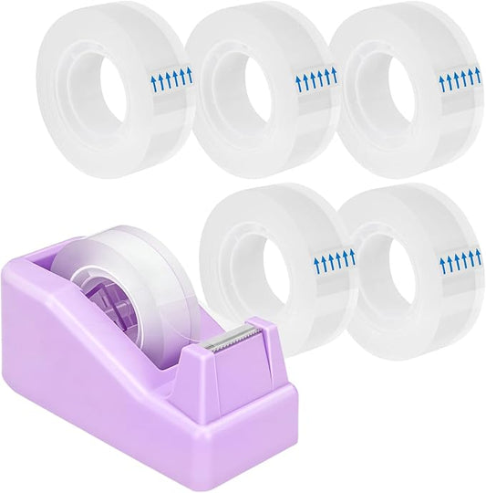 Lightweight Desktop Tape Dispenser, Tape Holder with 6 Rolls Transparent Tape, Stable Non-Skid Base for Office, Home & School, 1-Inch Core (0.71 in x 1000 in Each)