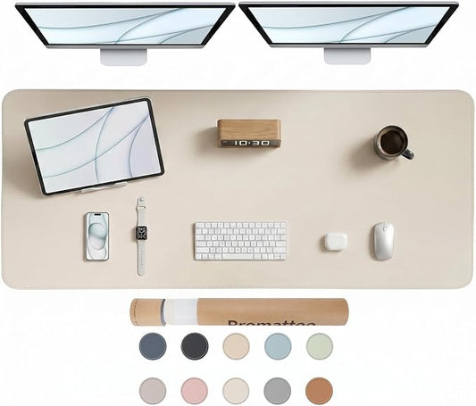 Large Desk Pad Non-Slip Desk Mat Protector for Keyboard Mouse Waterproof Vegan Leather Surface Faux Leather Laptop Mat Smooth Mouse Pad Premium Gift Tube Creamy White 55" x 23"