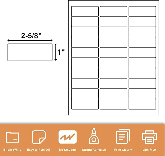 30-up 1" X 2-5/8" Address Mailing Labels for Laser and Inkjet Printers, 500 Sheets SKU Product Labels (75000 Labels)