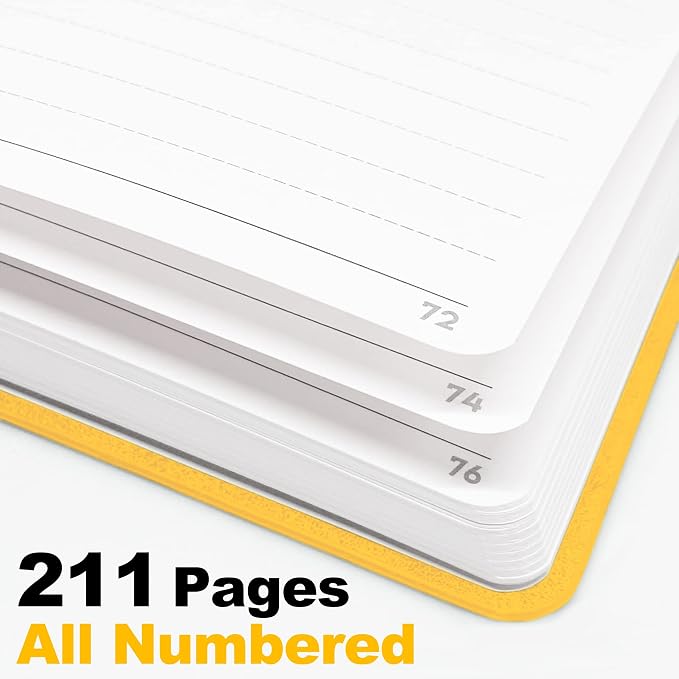 LeStallion 120GSM Yellow Notebook - A5 Yellow Lined Journal - 211 Numbered Ruled Pages | Table Contents | Soft Cover | Faux Leather