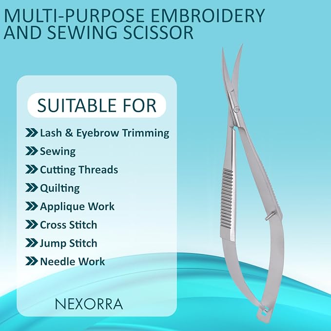Micro Scissor 4.5 Curved Precision Stainless Steel Eyebrow Scissors, Facial Hair, Brow Beauty Squeeze Scissors, Grooming for Men & Women Small Sharp Trimming Beard, & Embroidery Scissors