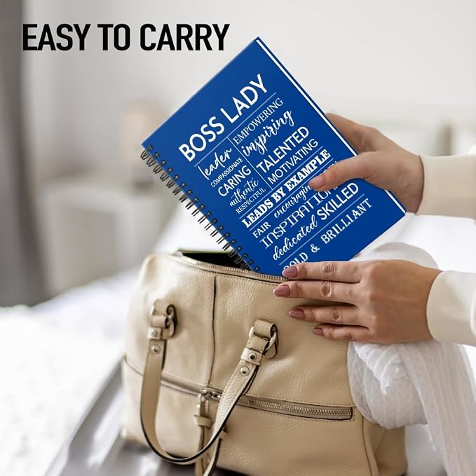 Boss Lady 160 Blank Pages Dark Blue Hardcover Spiral Notebook, New Business Owner Gifts Women Boss Gifts for Boss Female, Appreciation Gifts for Women Entrepreneur, Boss Day Women's Day Gifts