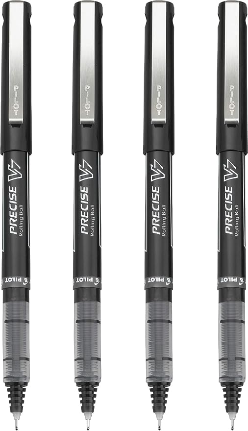 Pilot, Precise V7, Capped Liquid Ink Rollerball Pens, Fine Point 0.7 mm, Black Ink Pens, Pack of 4 - Ideal for School, Journaling & Office Writing