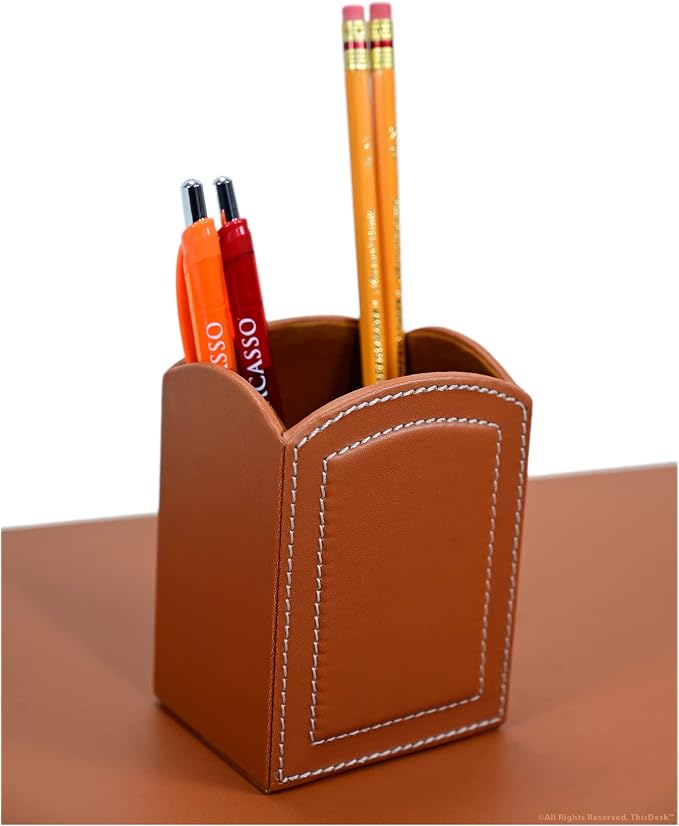 This Desk by Dacasso PU Leather Desk Set - Luxury Leather Desk Pad & Desk Organization Essentials - Office Organization & Executive Office Desk Decor - (Tan, 5 Piece)