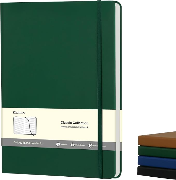 Comix B5 Lined Journal Notebooks, 208 Pages, 6.9 x 9.8 Inches, Dark Green, Hardcover Journaling Notebooks for Men & Women- Fits for Office, Business, School, Notes Taking & Writing