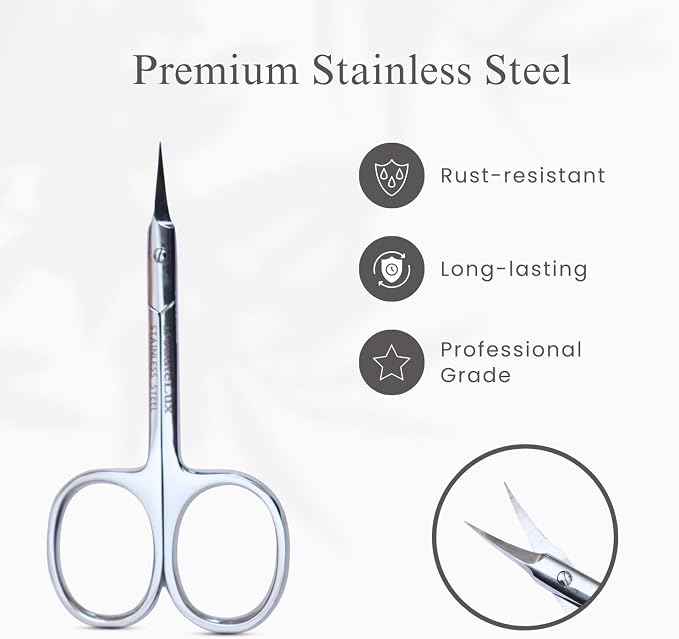 Professional Curved Grooming Scissors – Stainless Steel Precision Scissors for Eyebrow & Cuticle Care (Cuticle - Extra Fine, 3.5'' Inches)