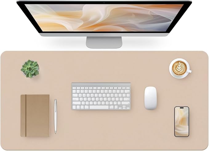 Bloss Leather Desk Pad, Mouse Pad, Non-Slip Desk Protector Mat, Leather Desk Blotter, Computer Desk Pad, Waterproof Desk Mat for Home Office and Decor - Beige (35.4×17Inches)