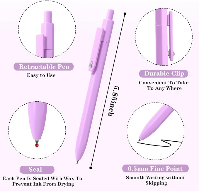 Piochoo Gel Pens, 8pcs Black Ink Pens 0.5mm Smooth Writing Pens,Cute Color Pens for Journaling Desk Accessories Office School Supplies Gifts for Women Nurses