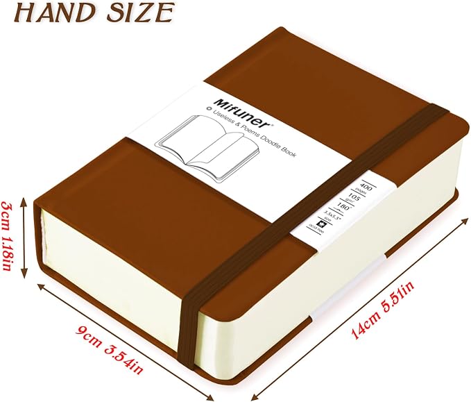qianshan Mix Media Pad,3.5"x5.5" Small Hardcover Leather Art Sketchbook,105 GSM 200 Sheets/400 Pages Acid Free Artistic Painting Drawing Sketching Writing Paper, Handy Pocket Journal Notebook.Brown
